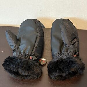 Black Faux Fur Trim Mittens